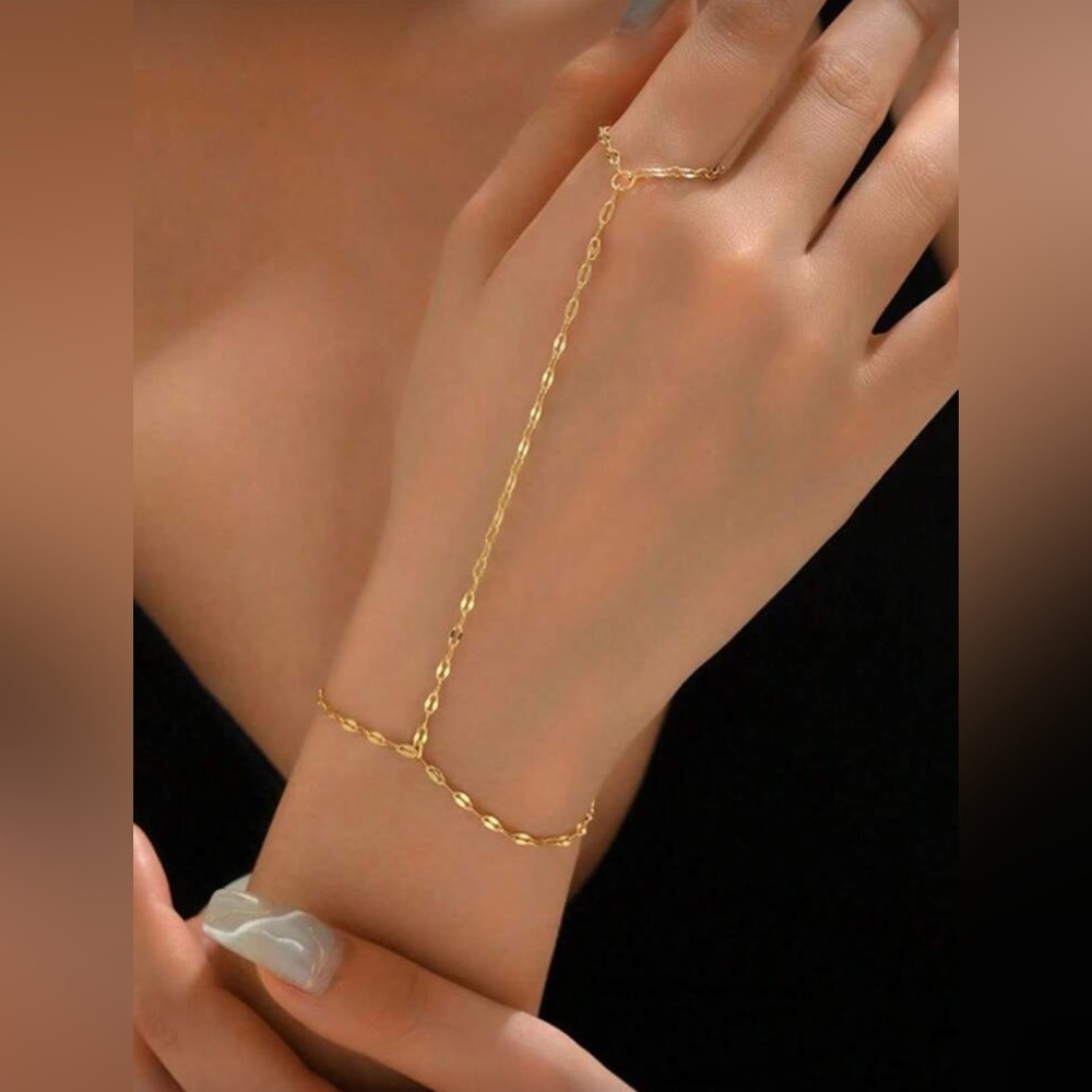Gold Plated Stainless Steel Hand Chain Bracelet Tarnish Free Dainty Hand Jewelry